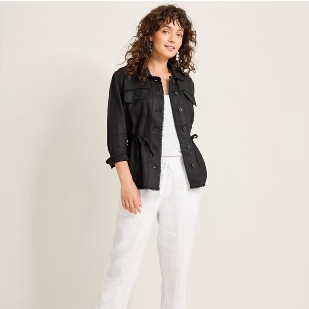 Tommy Bahama Resortwear Two Palms Linen Raw-Edge Utility Jacket Black XS NWOT